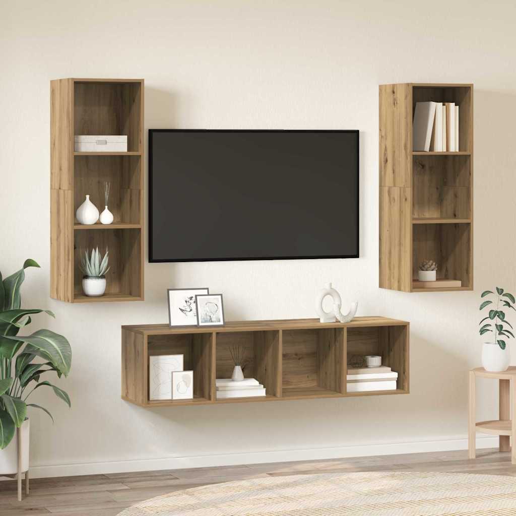vidaXL TV-Schrankset Wandmontiert 3 pcs Artisan-Eiche Holzwerkstoff