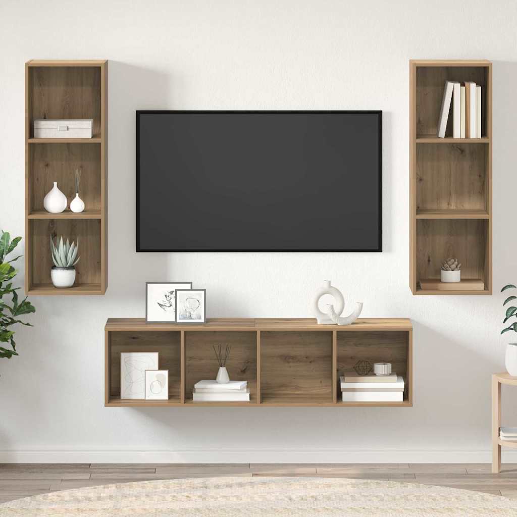 vidaXL TV-Schrankset Wandmontiert 3 pcs Artisan-Eiche Holzwerkstoff
