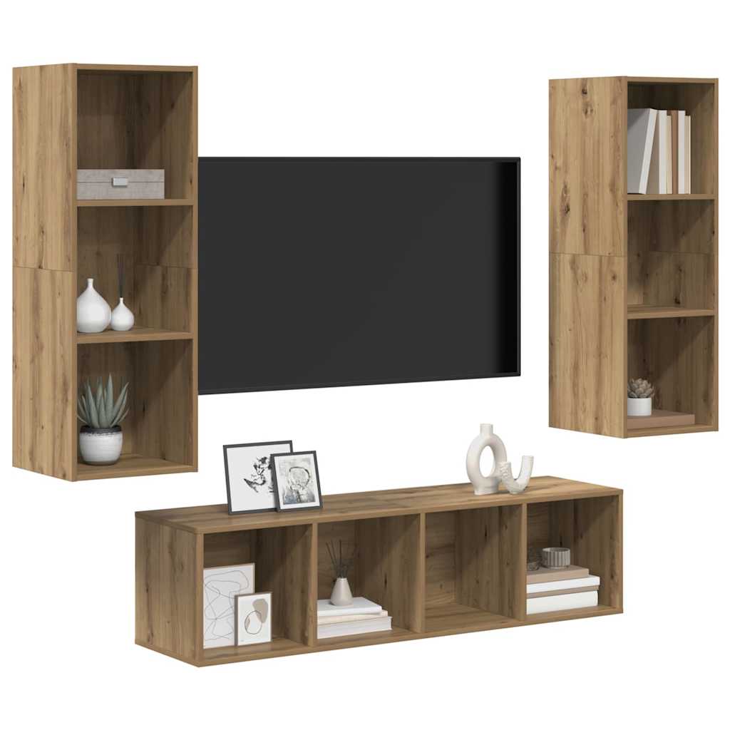 vidaXL TV-Schrankset Wandmontiert 3 pcs Artisan-Eiche Holzwerkstoff