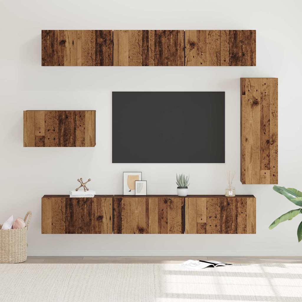 vidaXL TV-Schrankset Wandmontiert 8 pcs Altholz Holzwerkstoff