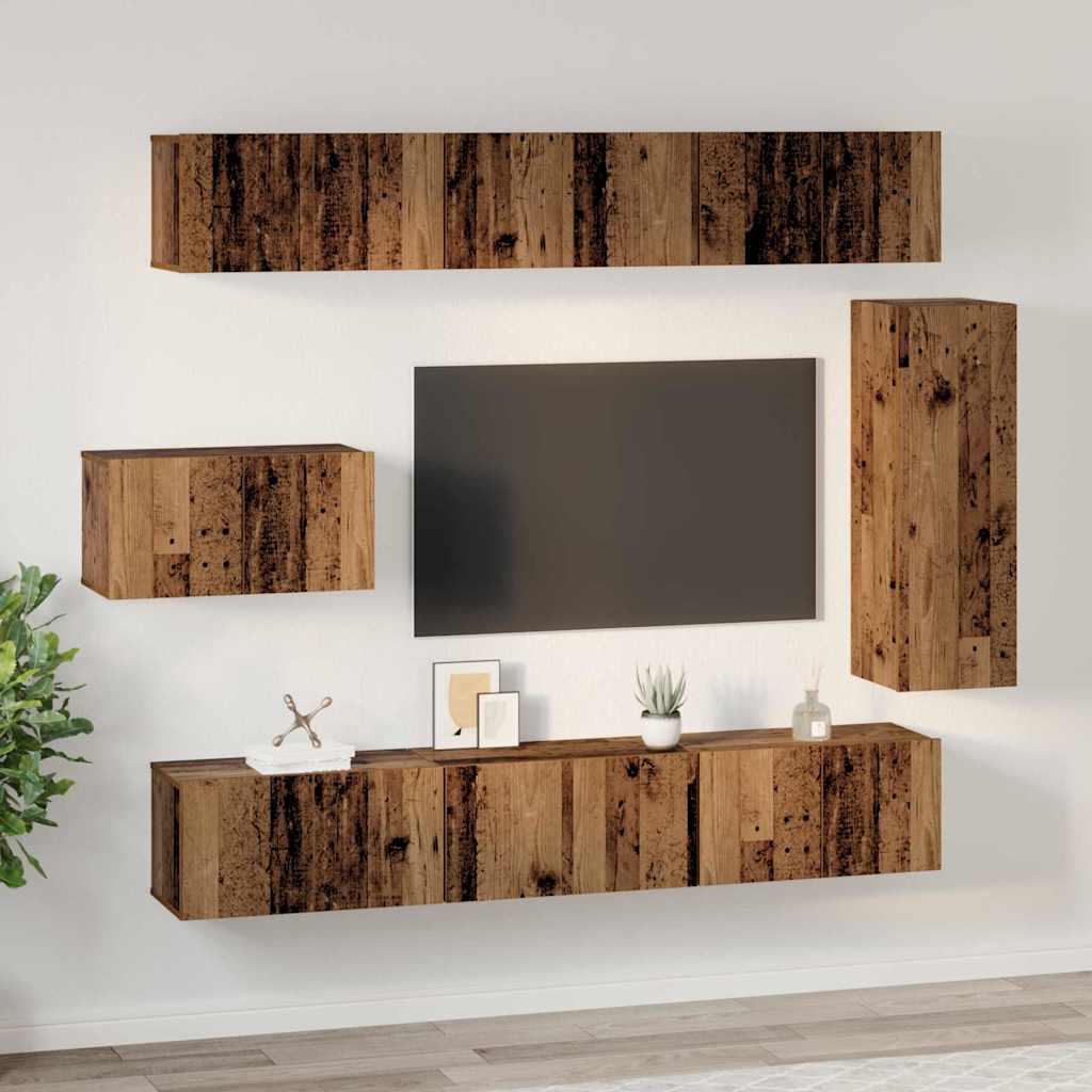vidaXL TV-Schrankset Wandmontiert 8 pcs Altholz Holzwerkstoff