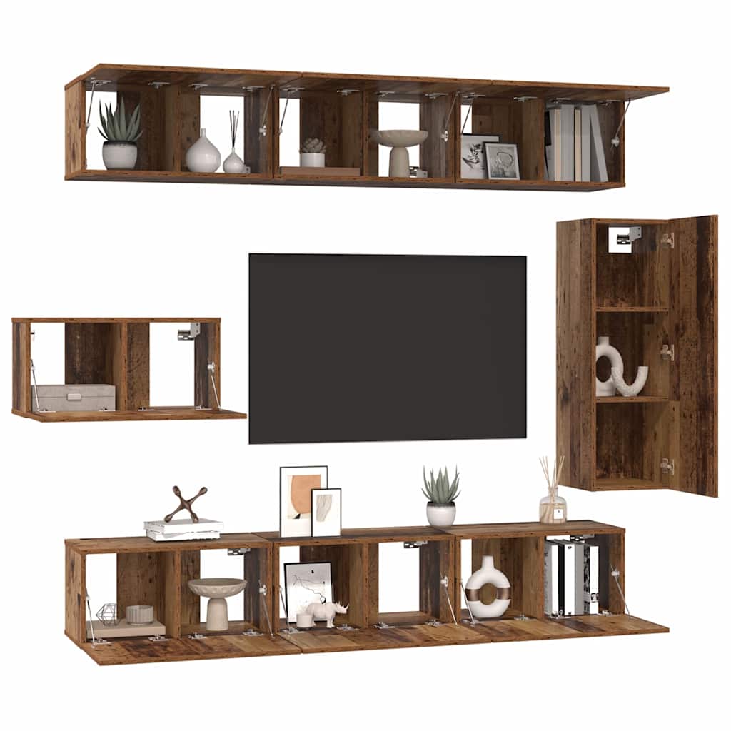 vidaXL TV-Schrankset Wandmontiert 8 pcs Altholz Holzwerkstoff