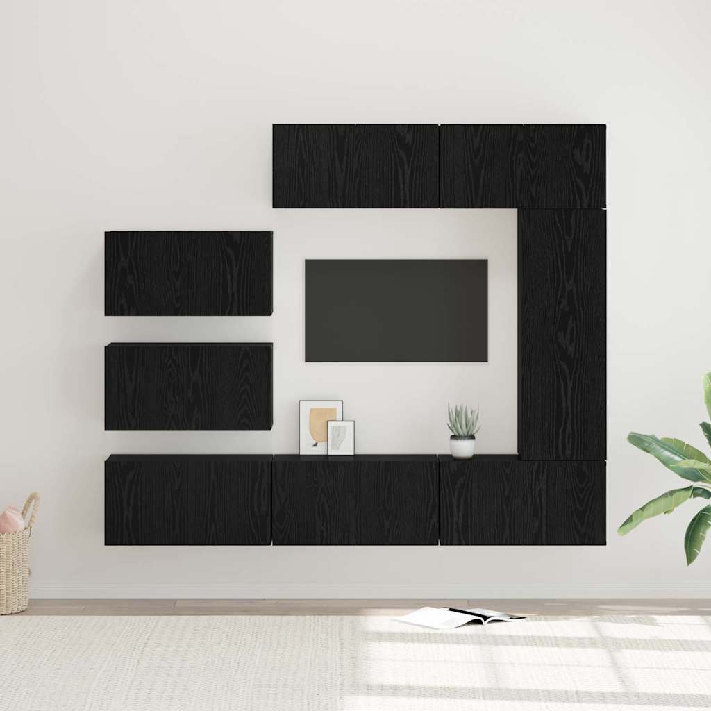 vidaXL TV-Schrankset 8 pcs Schwarz Eichen-Optik Holzwerkstoff