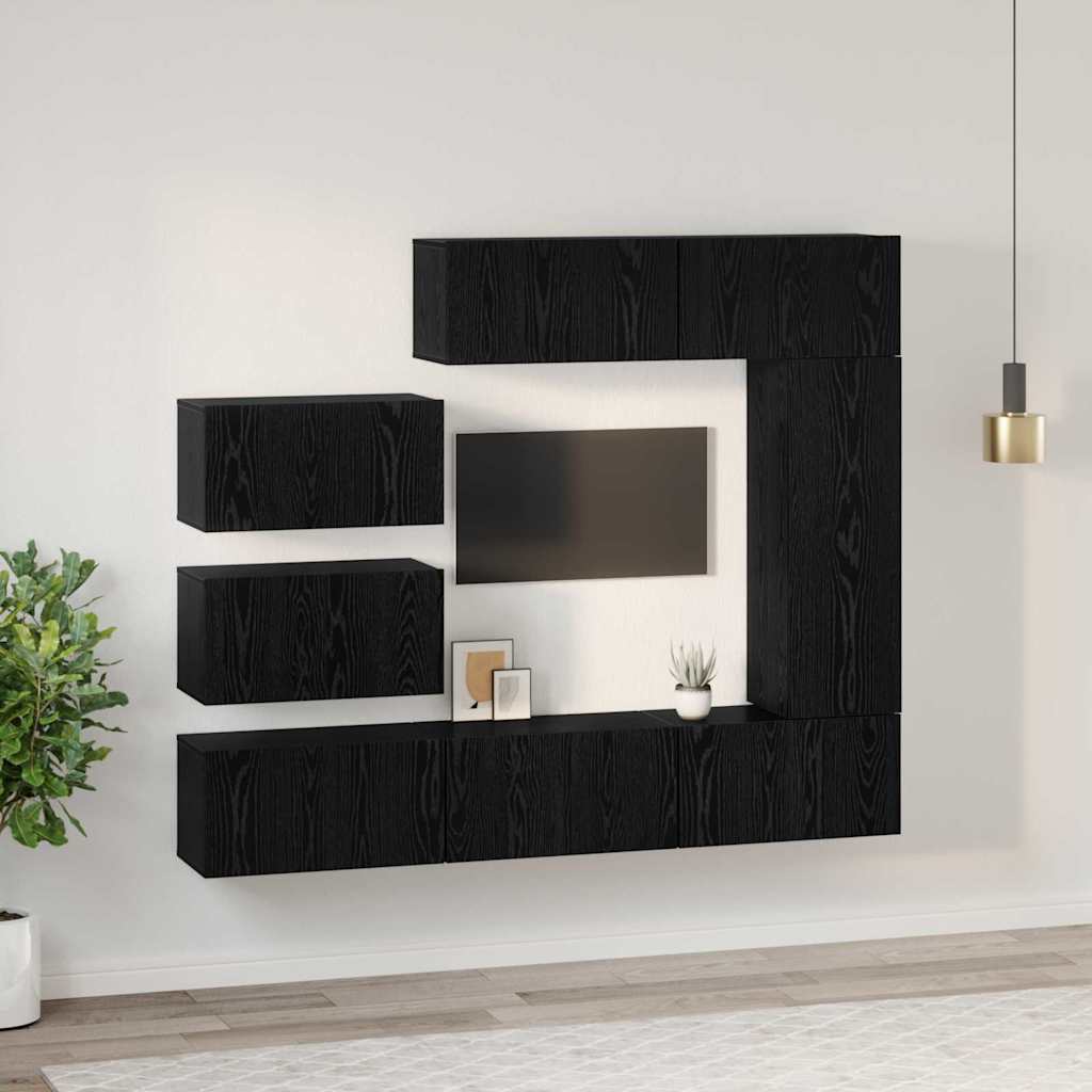 vidaXL TV-Schrankset 8 pcs Schwarz Eichen-Optik Holzwerkstoff
