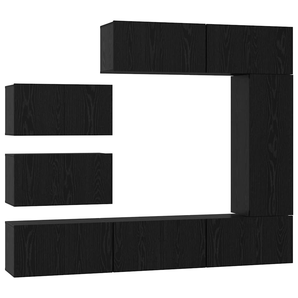 vidaXL TV-Schrankset 8 pcs Schwarz Eichen-Optik Holzwerkstoff