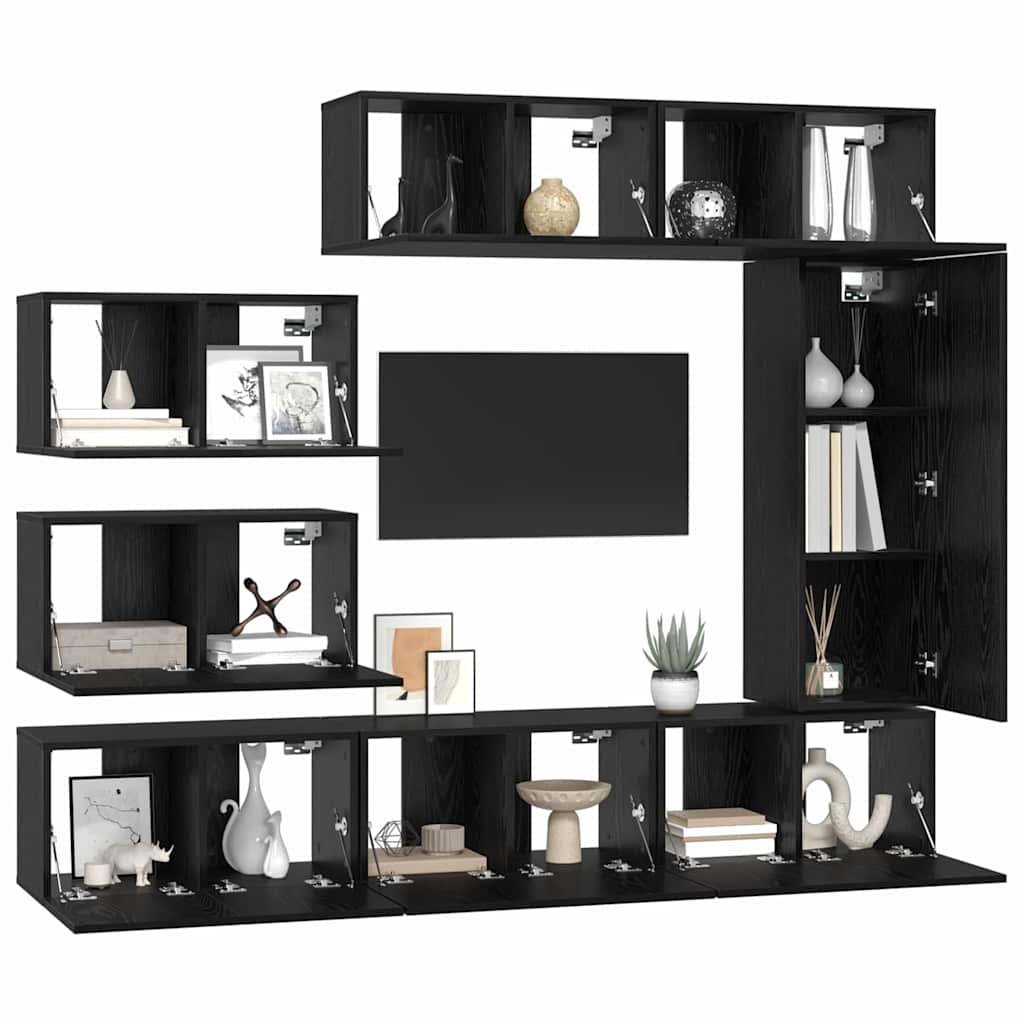 vidaXL TV-Schrankset 8 pcs Schwarz Eichen-Optik Holzwerkstoff