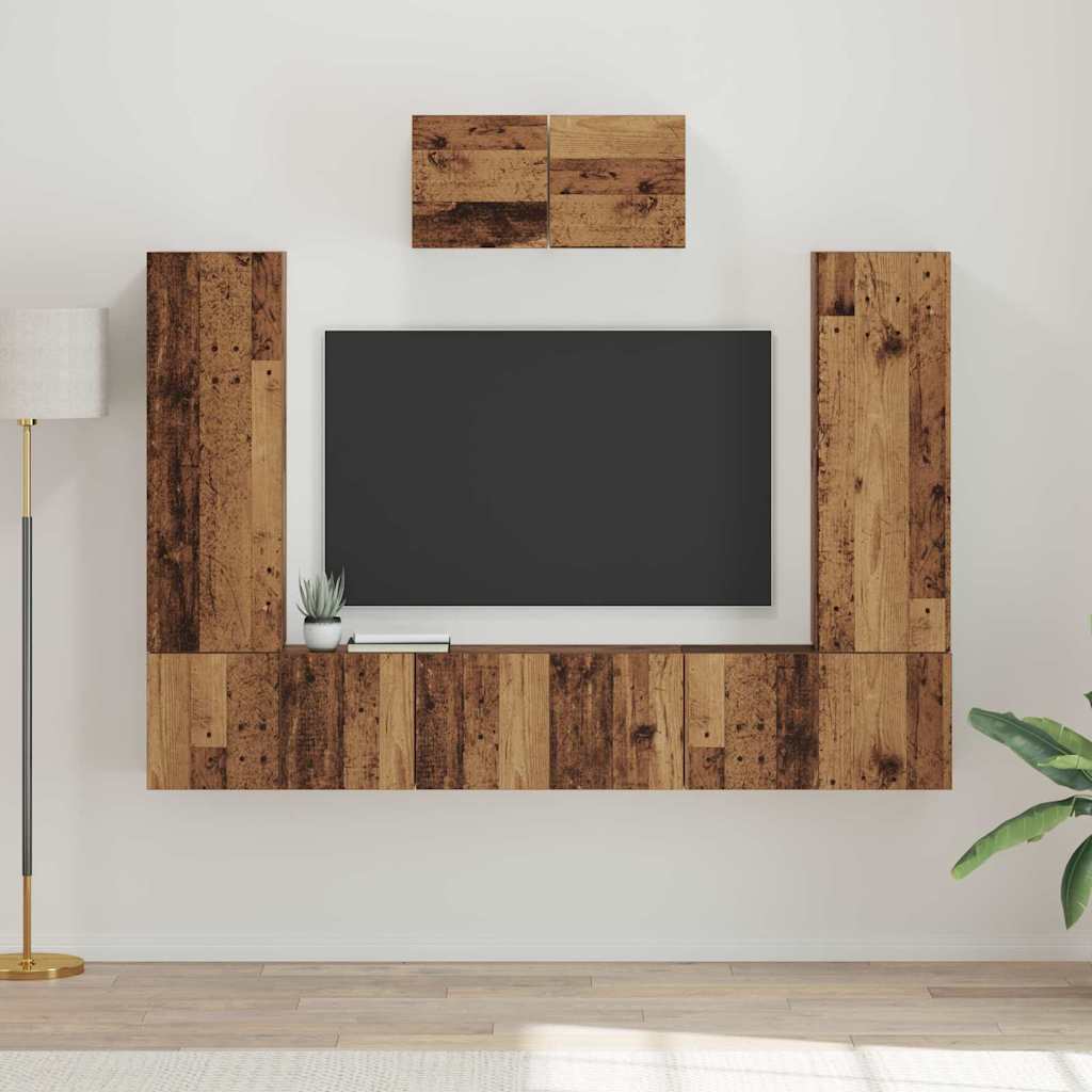 vidaXL TV-Schrankset Wandmontiert 7 pcs Altholz Holzwerkstoff