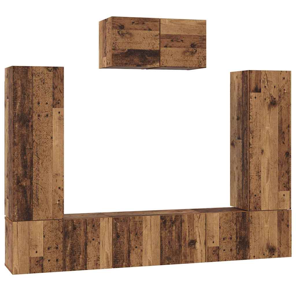 vidaXL TV-Schrankset Wandmontiert 7 pcs Altholz Holzwerkstoff