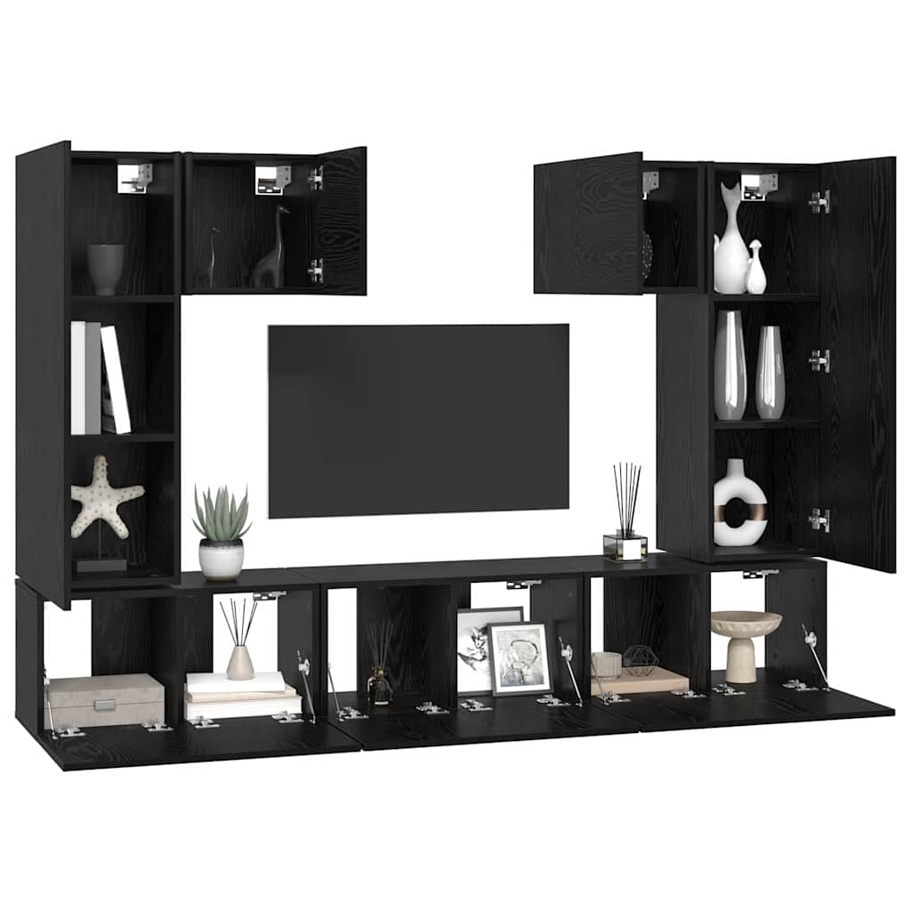 vidaXL TV-Schrankset 7 pcs Schwarz Eichen-Optik Holzwerkstoff