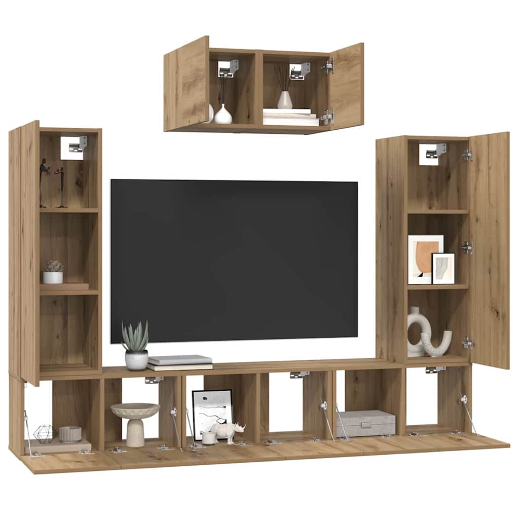 vidaXL TV-Schrankset Wandmontiert 7 pcs Artisan-Eiche Holzwerkstoff