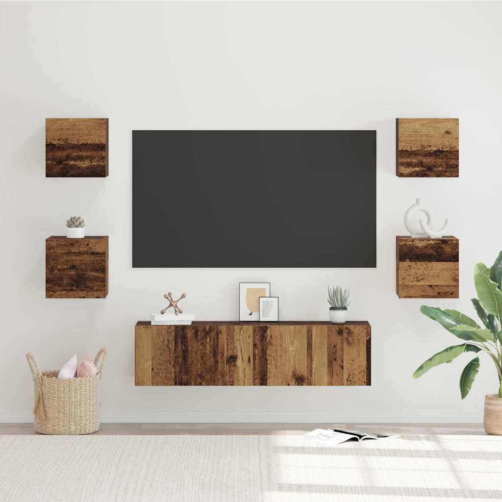 vidaXL TV-Schrankset Wandmontiert 6 pcs Altholz Holzwerkstoff