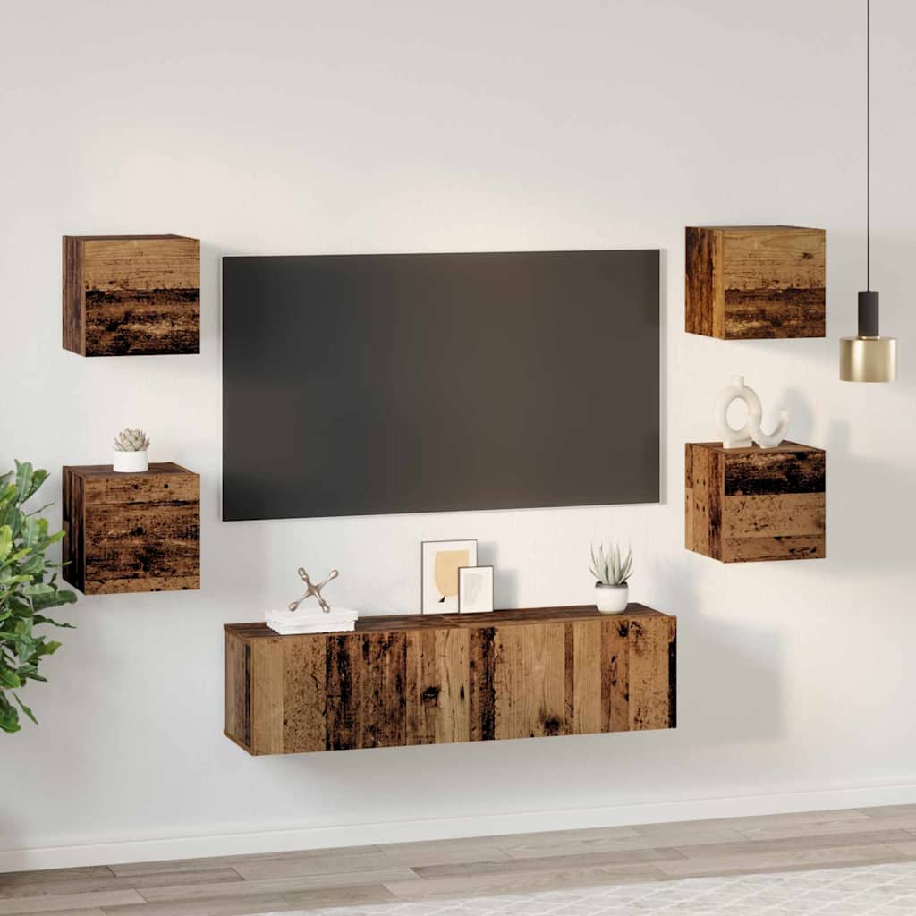 vidaXL TV-Schrankset Wandmontiert 6 pcs Altholz Holzwerkstoff