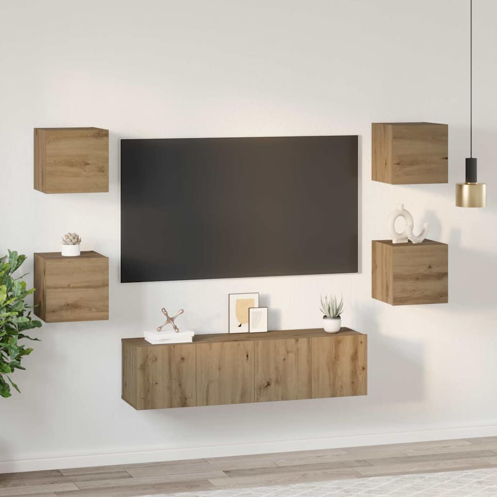 vidaXL TV-Schrankset Wandmontiert 6 pcs Artisan-Eiche Holzwerkstoff
