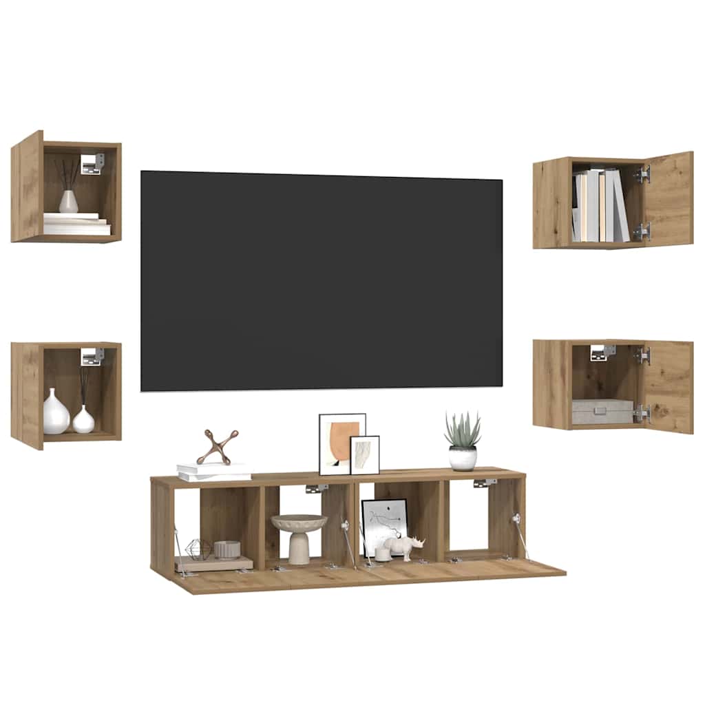vidaXL TV-Schrankset Wandmontiert 6 pcs Artisan-Eiche Holzwerkstoff
