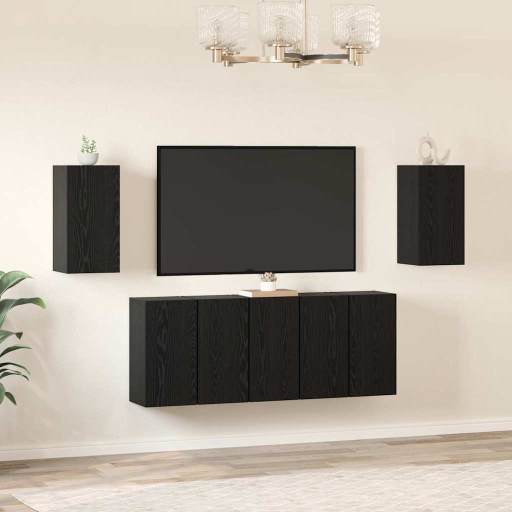 vidaXL TV-Schrankset 7 pcs Schwarz Eichen-Optik 30,5 x 30 x 60 cm