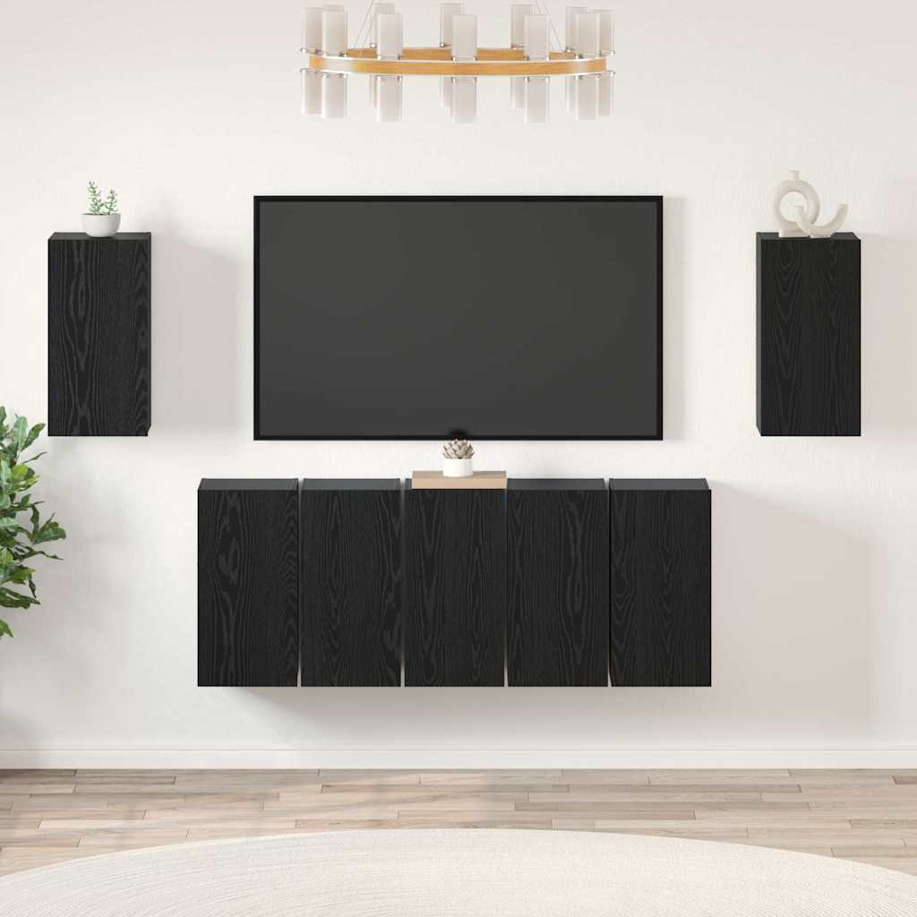 vidaXL TV-Schrankset 7 pcs Schwarz Eichen-Optik 30,5 x 30 x 60 cm
