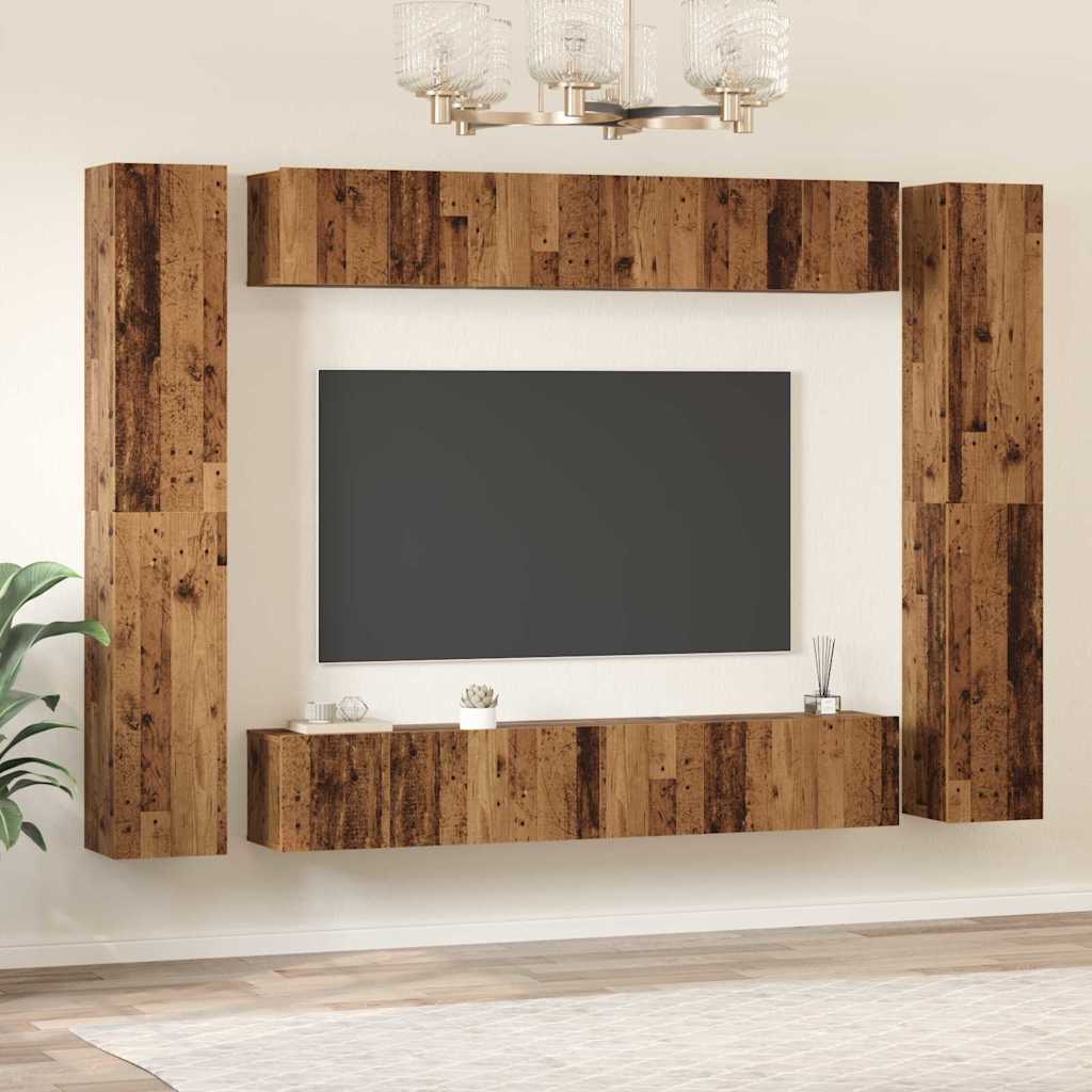 vidaXL TV-Schrankset Wandmontiert 10 pcs Altholz Holzwerkstoff