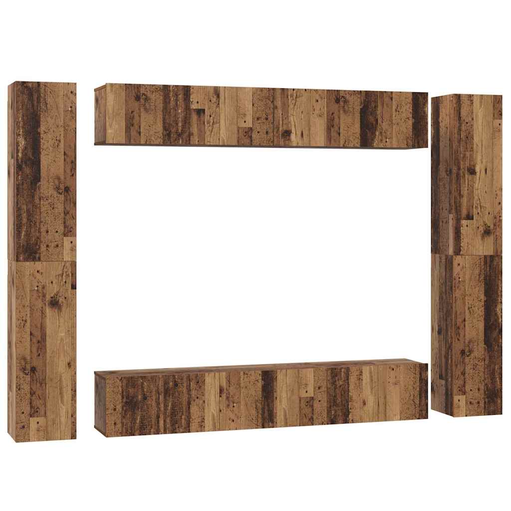 vidaXL TV-Schrankset Wandmontiert 10 pcs Altholz Holzwerkstoff