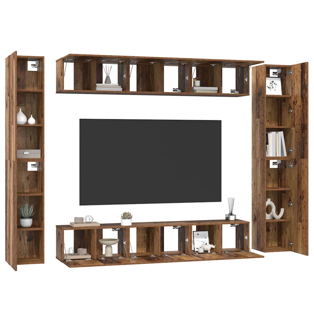 vidaXL TV-Schrankset Wandmontiert 10 pcs Altholz Holzwerkstoff