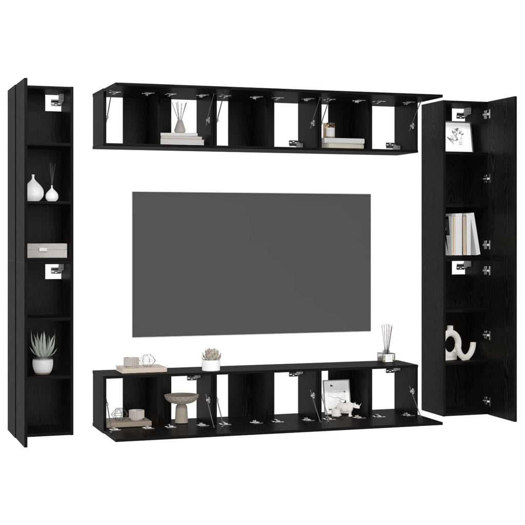 vidaXL TV-Schrankset 10 pcs Schwarz Eichen-Optik Holzwerkstoff
