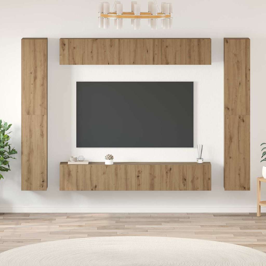 vidaXL TV-Schrankset Wandmontiert 10 pcs Artisan-Eiche Holzwerkstoff