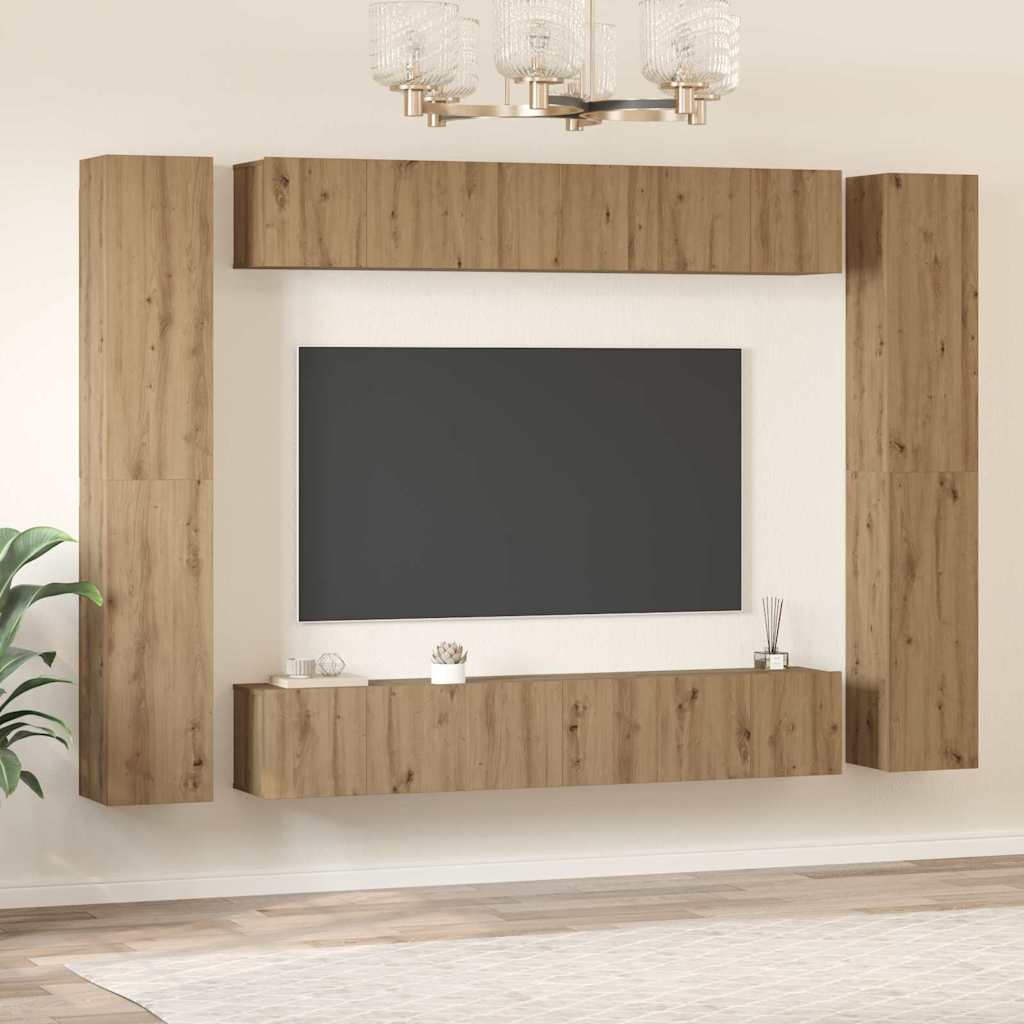 vidaXL TV-Schrankset Wandmontiert 10 pcs Artisan-Eiche Holzwerkstoff