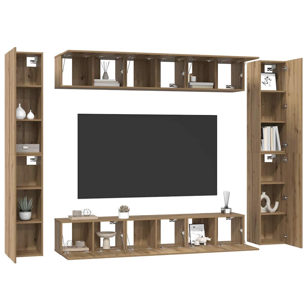 vidaXL TV-Schrankset Wandmontiert 10 pcs Artisan-Eiche Holzwerkstoff