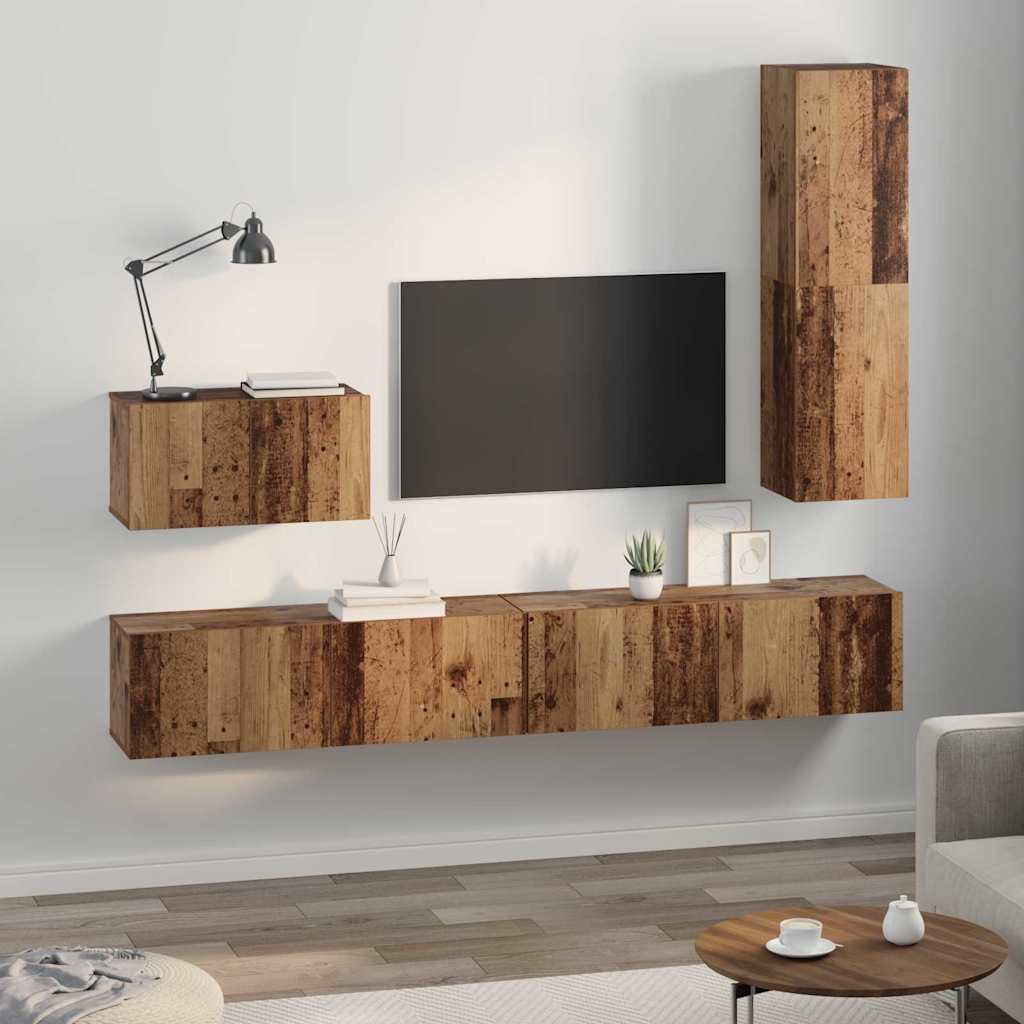 vidaXL Wand-TV-Schrank Wandmontiert 4 pcs Altholz Holzwerkstoff