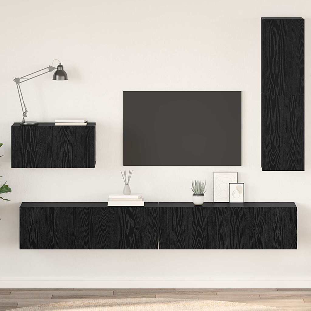 vidaXL Wand-TV-Schrank 4 pcs Schwarz Eichen-Optik Holzwerkstoff