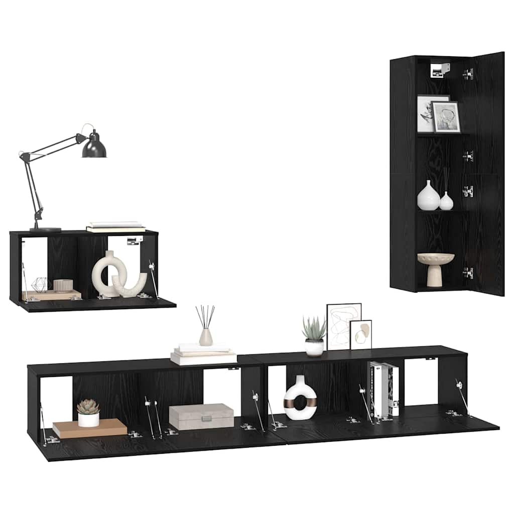 vidaXL Wand-TV-Schrank 4 pcs Schwarz Eichen-Optik Holzwerkstoff