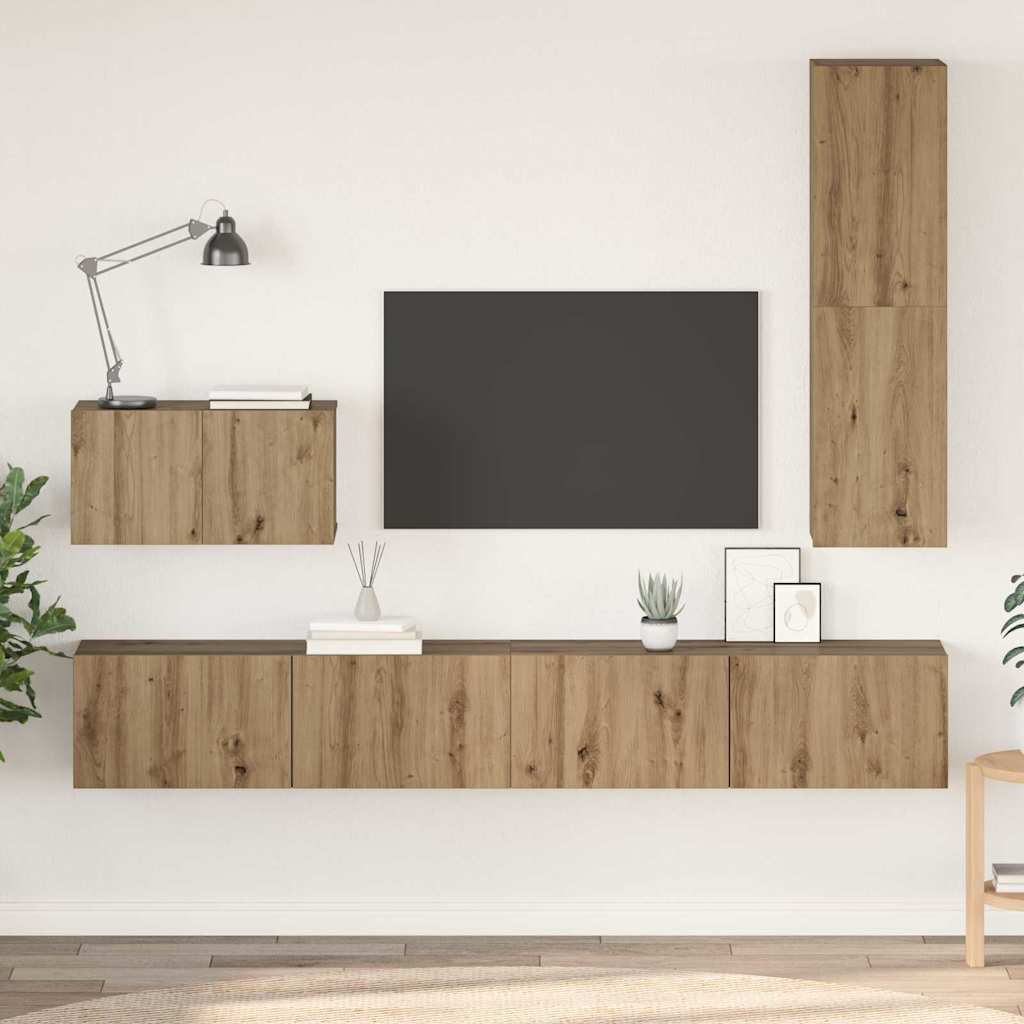 vidaXL Wand-TV-Schrank Wandmontiert 4 pcs Artisan-Eiche Holzwerkstoff