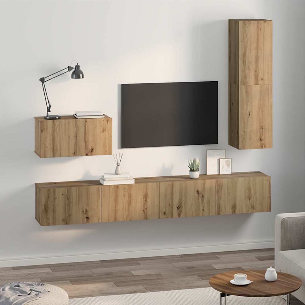 vidaXL Wand-TV-Schrank Wandmontiert 4 pcs Artisan-Eiche Holzwerkstoff
