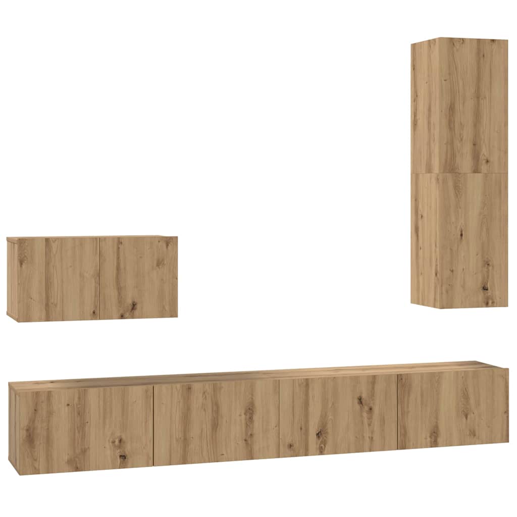 vidaXL Wand-TV-Schrank Wandmontiert 4 pcs Artisan-Eiche Holzwerkstoff