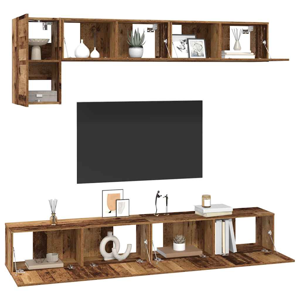 vidaXL TV-Schrankset Wandmontiert 5 pcs Altholz Holzwerkstoff