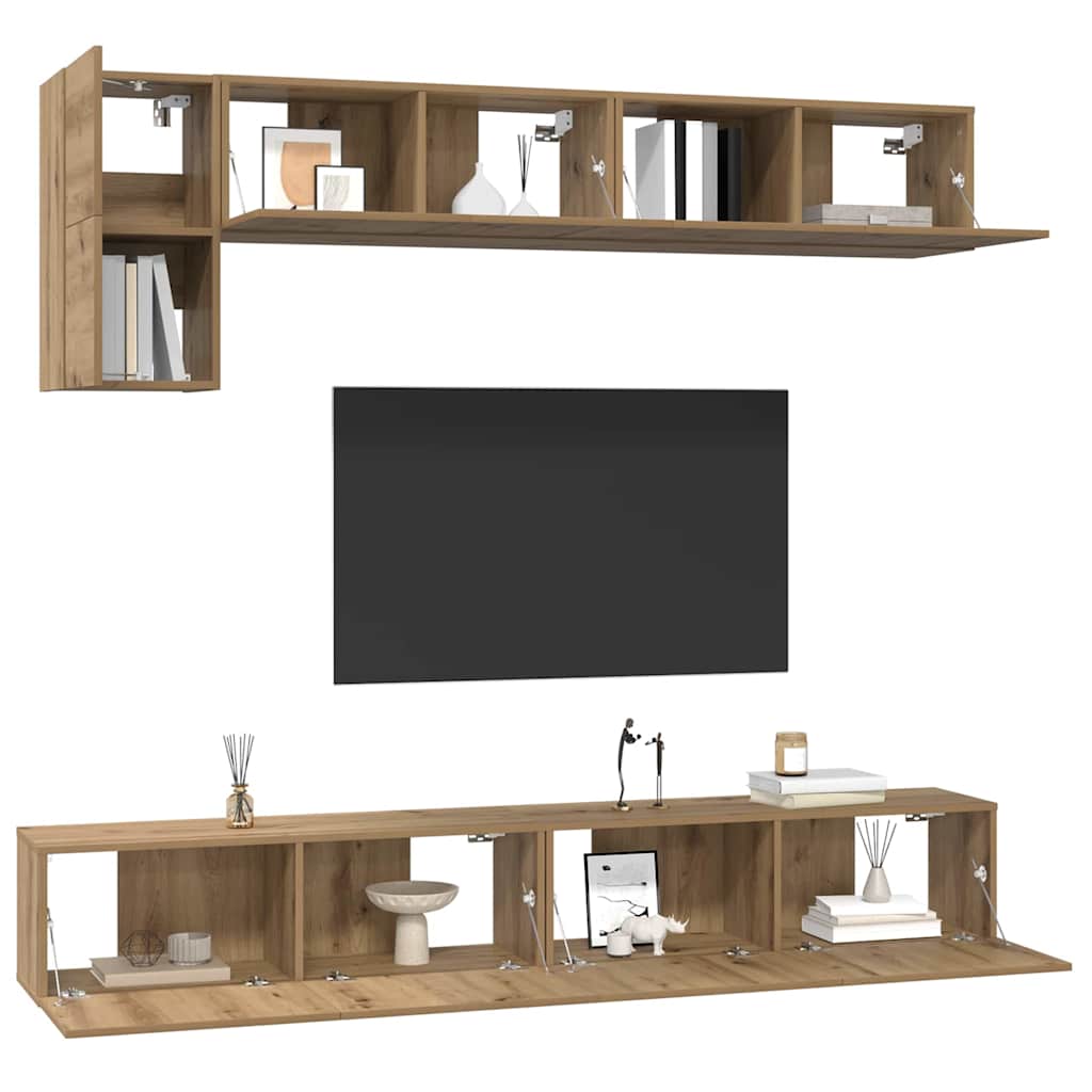 vidaXL TV-Schrankset Wandmontiert 5 pcs Artisan-Eiche Holzwerkstoff
