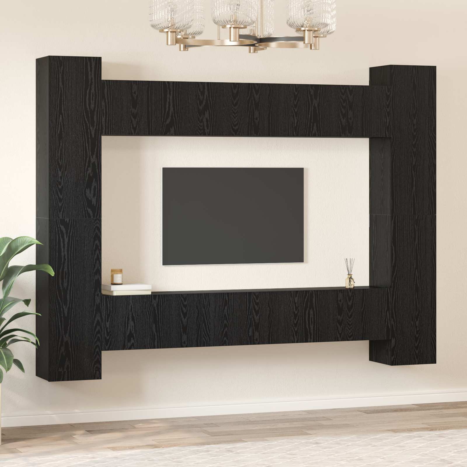 vidaXL TV-Schrankset 10 pcs Schwarz Eichen-Optik 30,5 x 30 x 90 cm