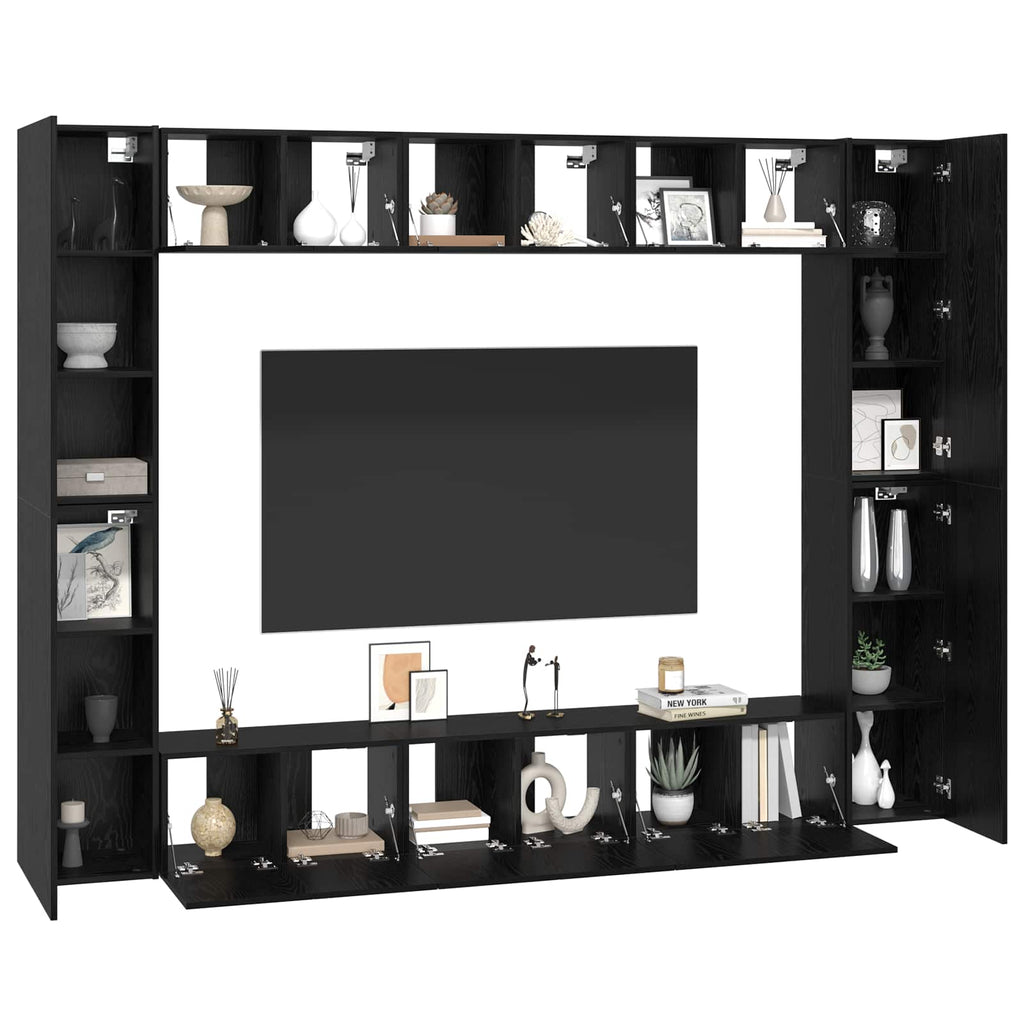 vidaXL TV-Schrankset 10 pcs Schwarz Eichen-Optik 30,5 x 30 x 90 cm