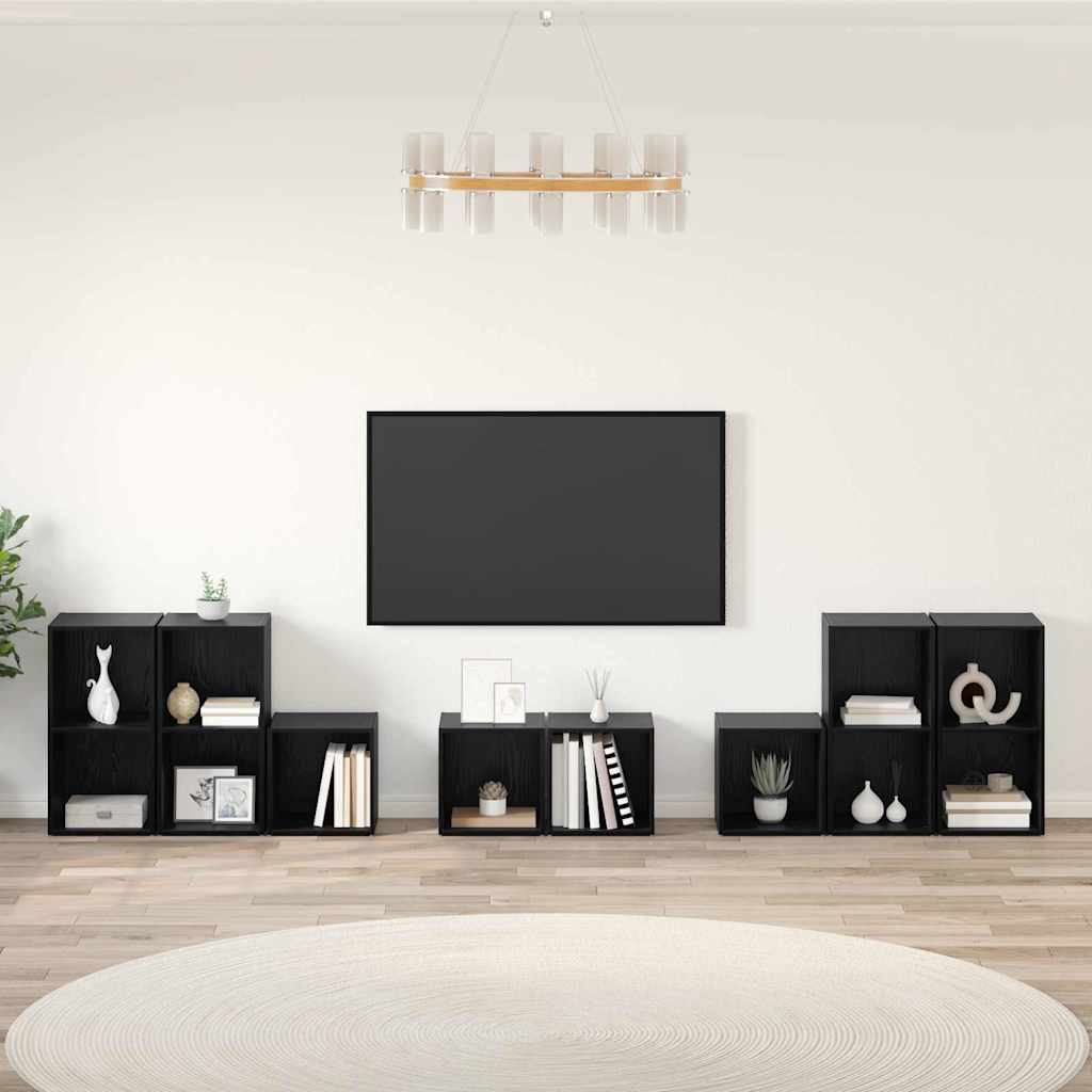 vidaXL TV-Schrank Set 8 pcs Schwarz Eichen-Optik Holzwerkstoff