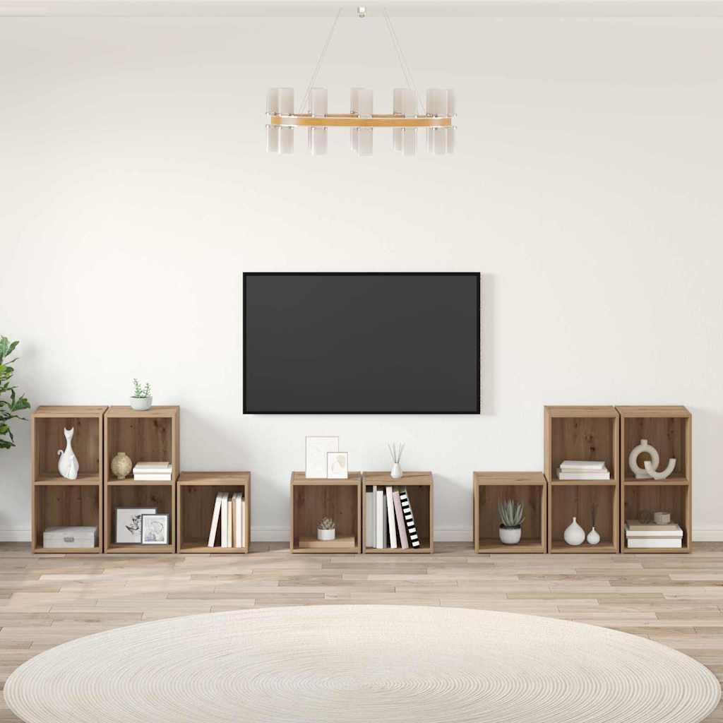 vidaXL TV-Schrank Set Wandmontiert 8 pcs Artisan-Eiche Holzwerkstoff