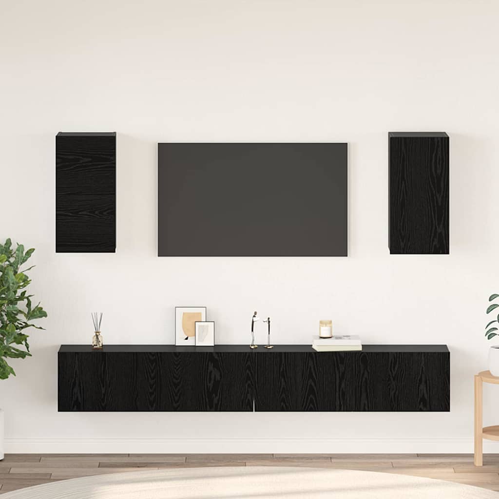 vidaXL Wand-TV-Schrank 3 pcs 100 x 30 x 30 cm Schwarz Eichen-Optik