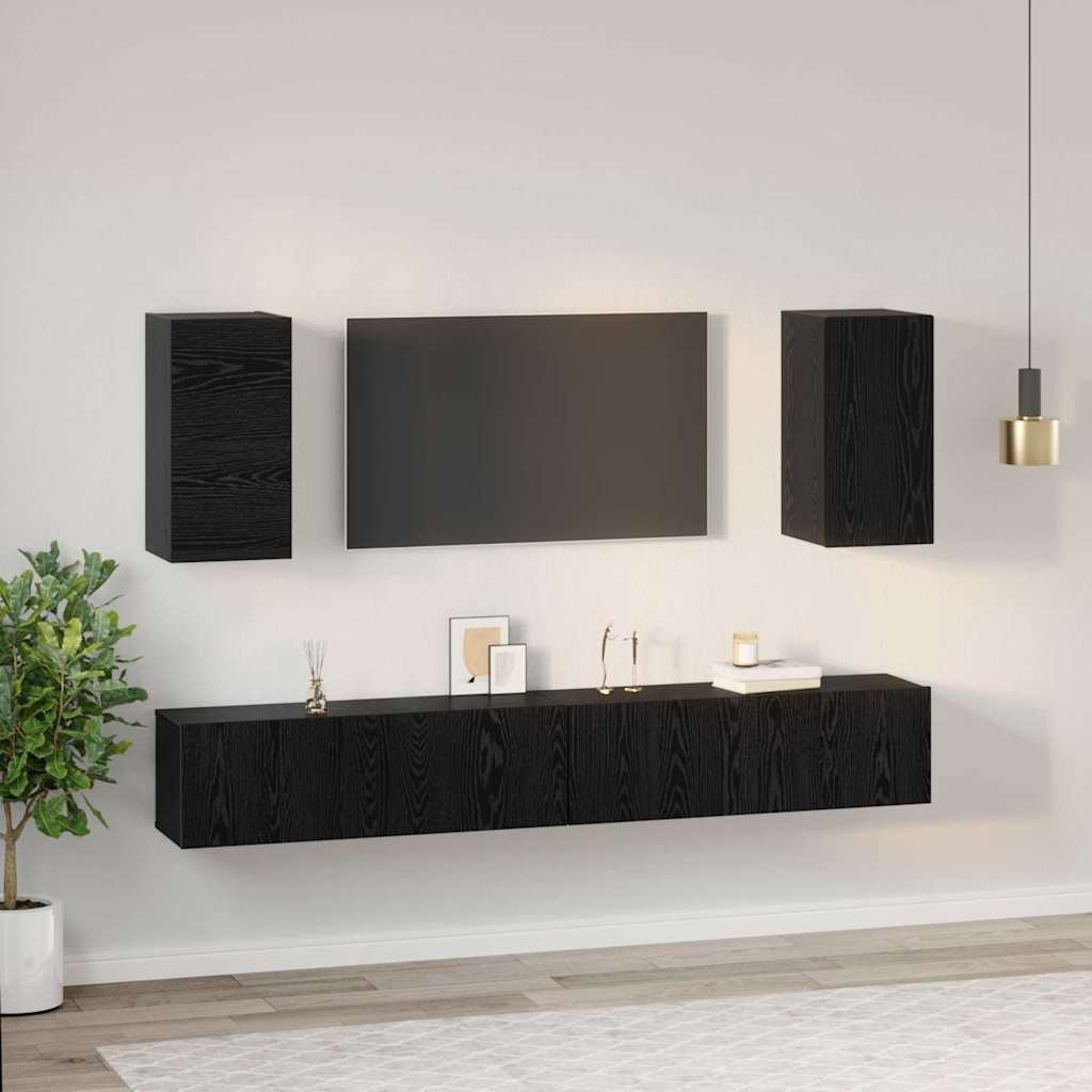 vidaXL Wand-TV-Schrank 3 pcs 100 x 30 x 30 cm Schwarz Eichen-Optik