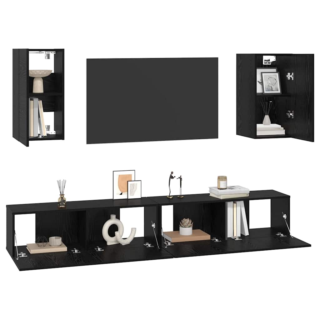 vidaXL Wand-TV-Schrank 3 pcs 100 x 30 x 30 cm Schwarz Eichen-Optik