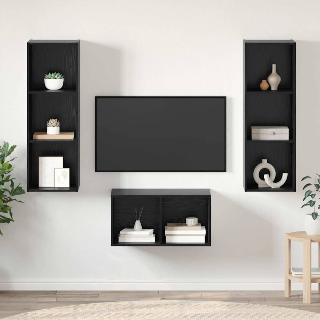vidaXL TV-Schrankset Schwarz Eichen-Optik 37 x 37 x 107 cm