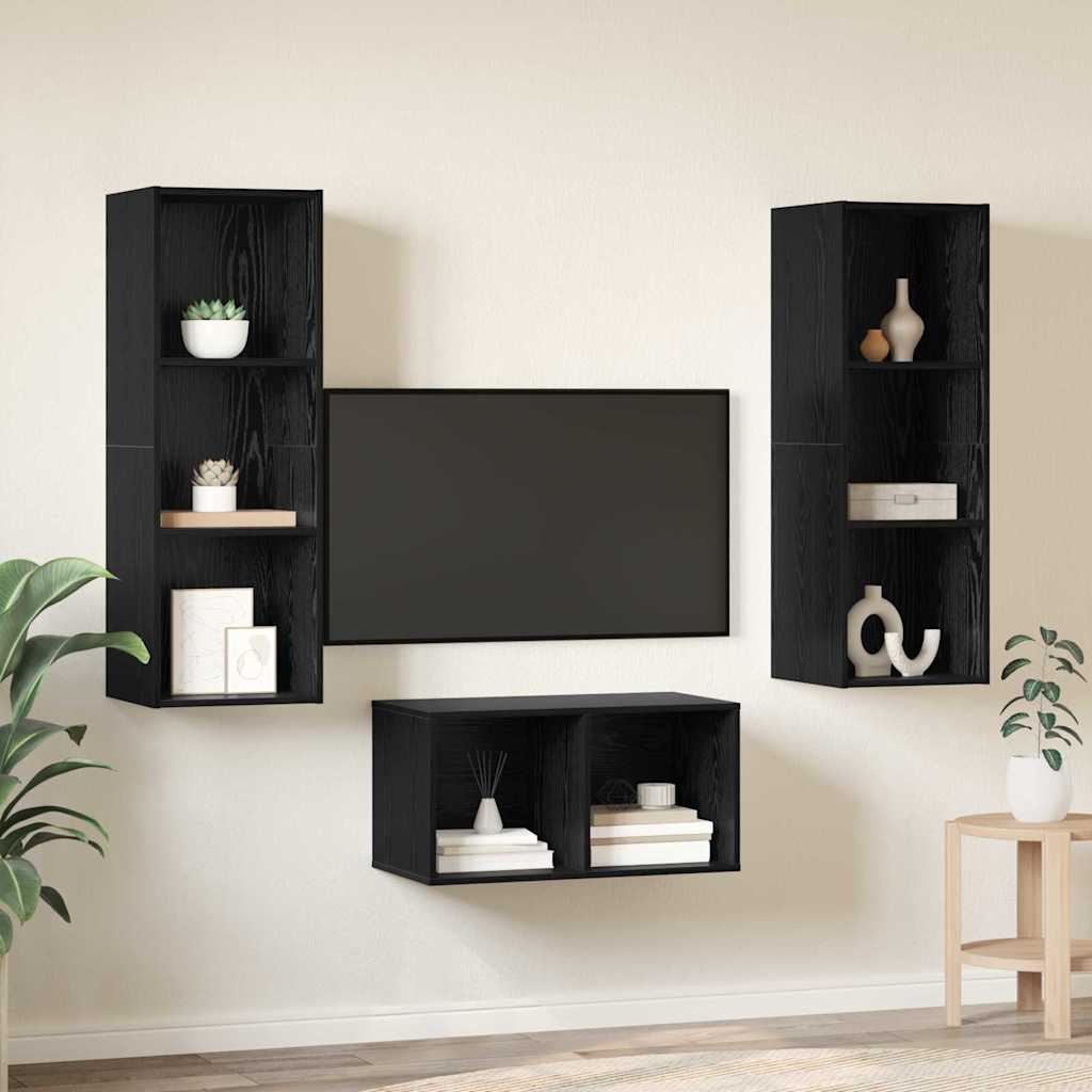 vidaXL TV-Schrankset Schwarz Eichen-Optik 37 x 37 x 107 cm
