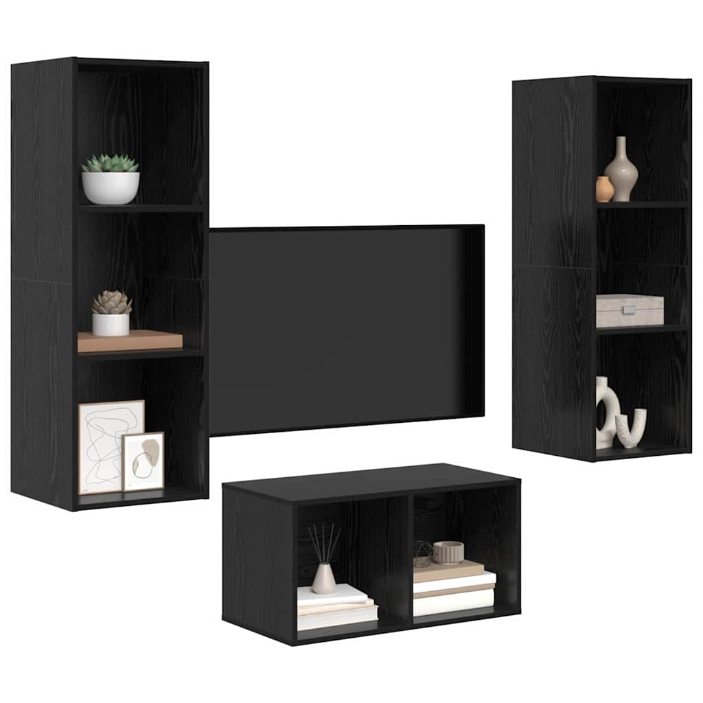 vidaXL TV-Schrankset Schwarz Eichen-Optik 37 x 37 x 107 cm