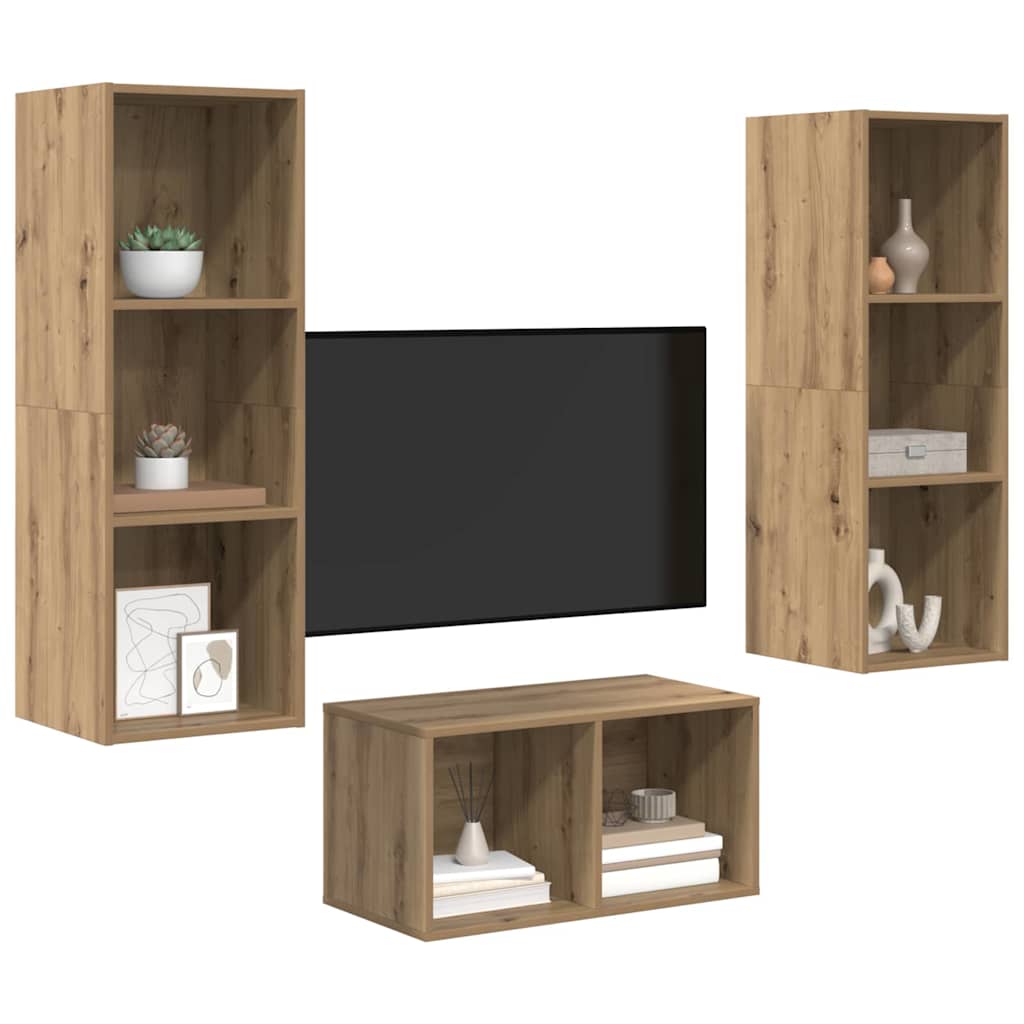 vidaXL TV-Schrankset Artisan-Eiche 37 x 37 x 107 cm Holzwerkstoff