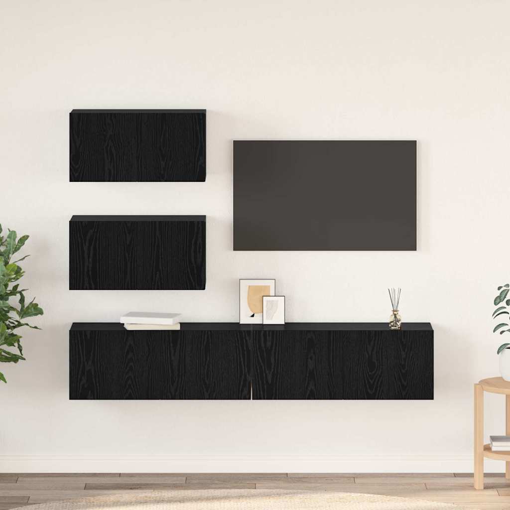 vidaXL TV-Schrankset Wandmontiert 4 pcs Schwarze Eiche Holzwerkstoff