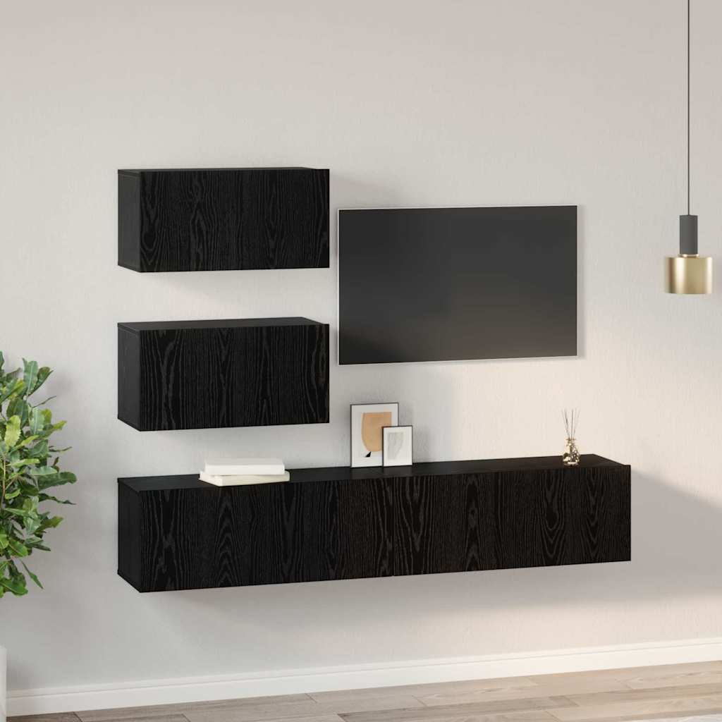 vidaXL TV-Schrankset Wandmontiert 4 pcs Schwarze Eiche Holzwerkstoff