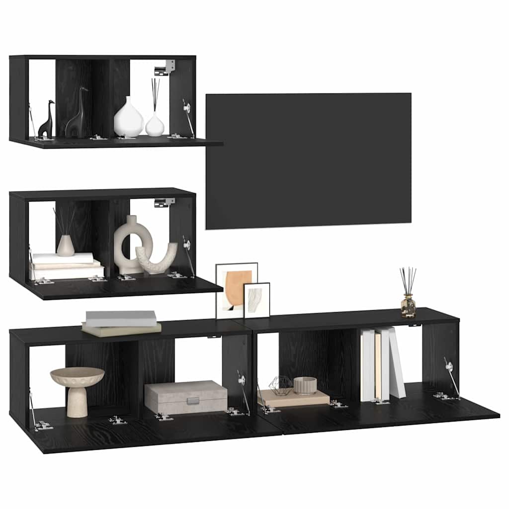 vidaXL TV-Schrankset Wandmontiert 4 pcs Schwarze Eiche Holzwerkstoff