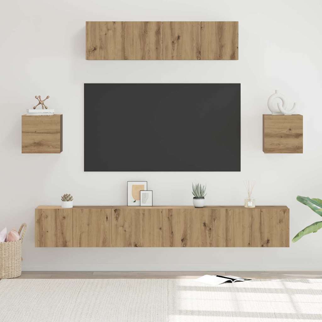 vidaXL TV-Schrankset Wandmontiert 7 pcs Artisan-Eiche Holzwerkstoff